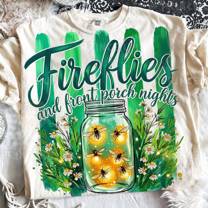 Fireflies and Front Porch Nights PNG, Country Summer Shirt Design, Rustic Mason Jar Sublimation