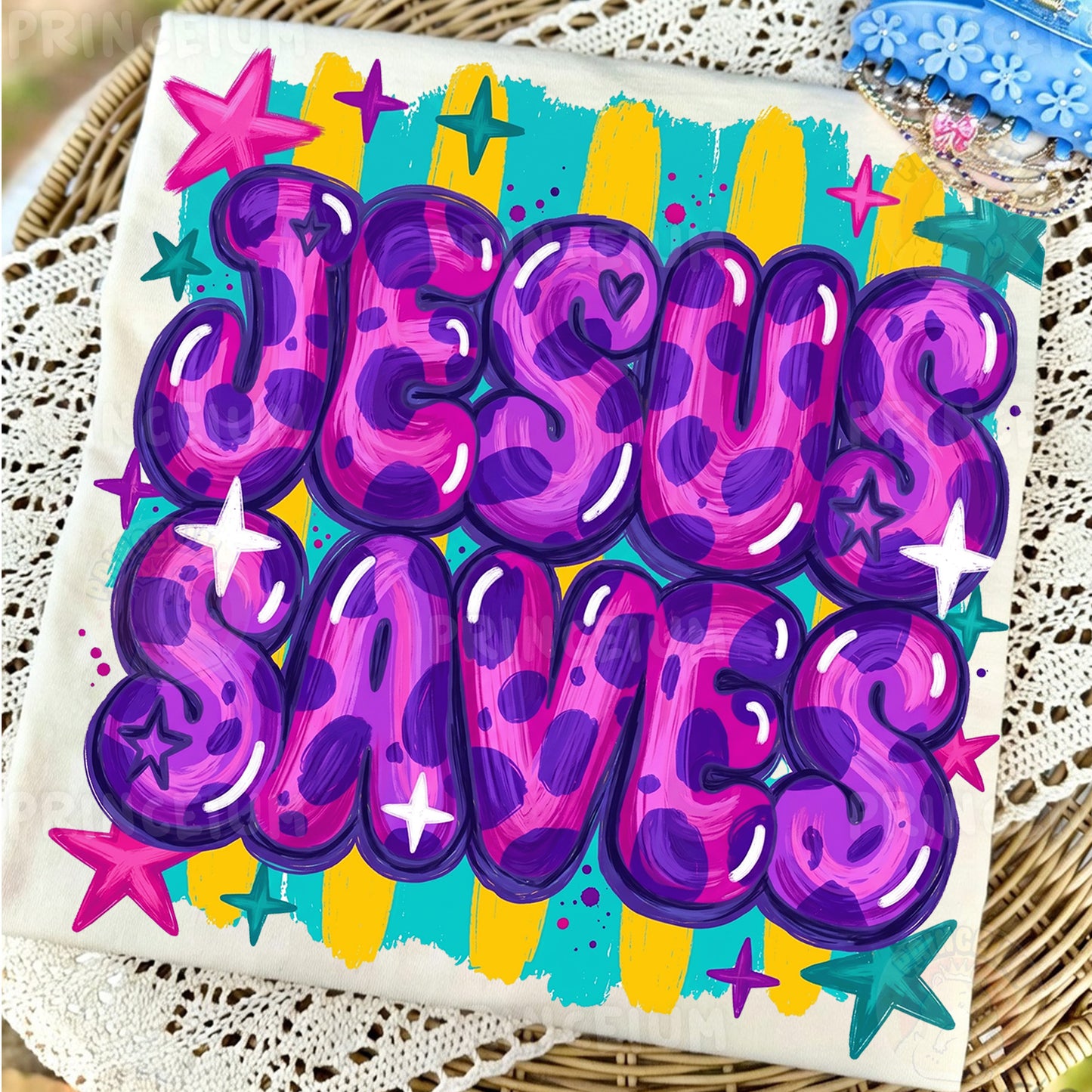 Jesus Saves Sublimation Design PNG | Colorful Leopard Print Christian Digital Download