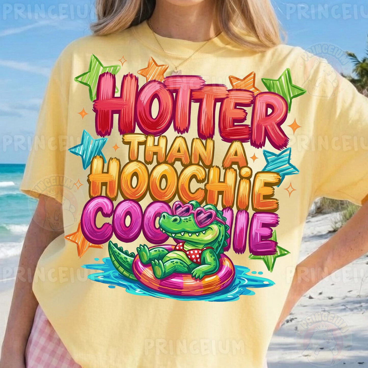 Hotter Than A Hoochie Coochie Sublimation Design PNG | Funny Alligator Pool Float Digital Download