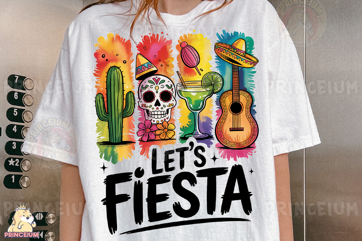 a woman wearing a t - shirt with a mexican themed design