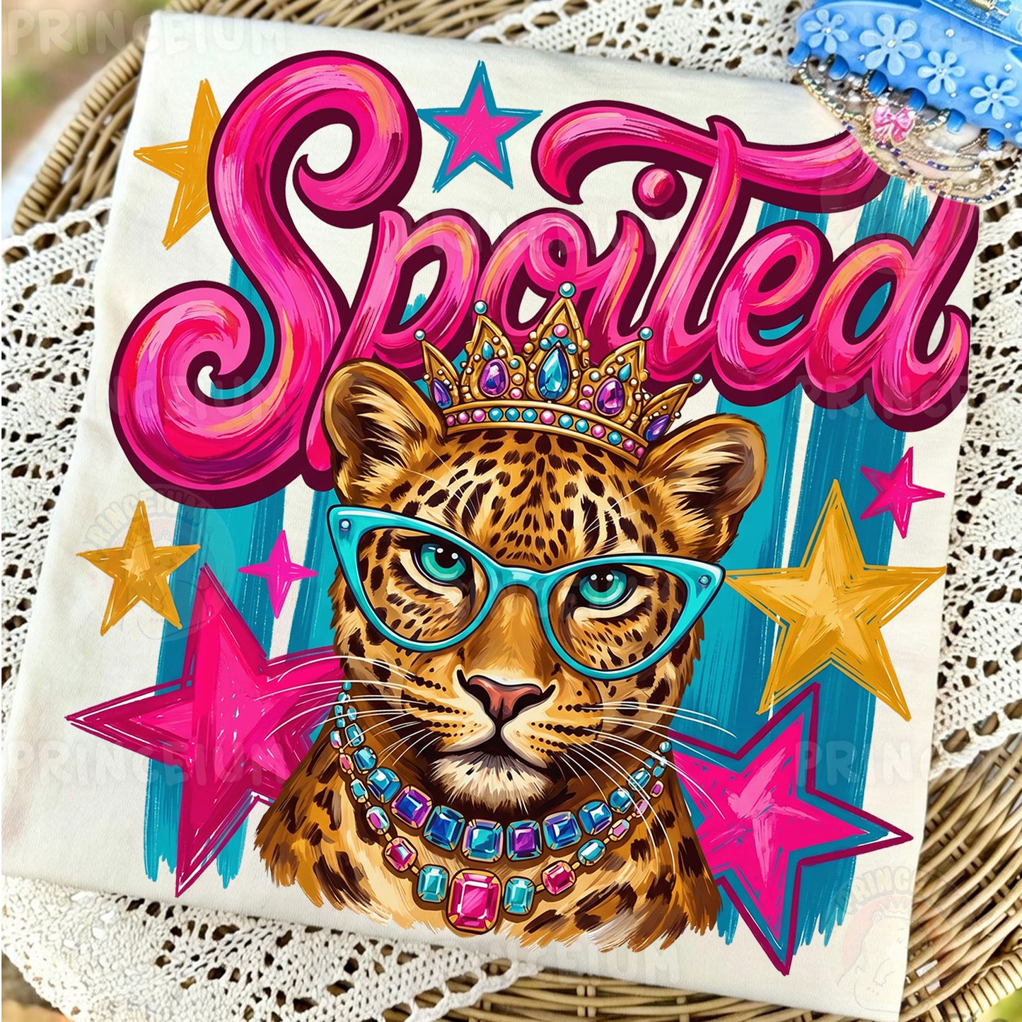 Spoiled Sublimation Design PNG  Glam Leopard with Crown Digital Download