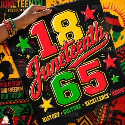 1865 Juneteenth History Culture Excellence Respect Sublimation Design PNG Freedom Day Digital Download