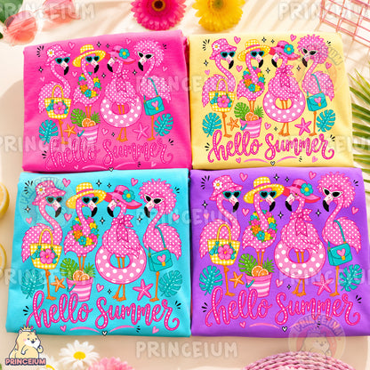 Hello Summer Flamingos Sublimation Design PNG Pink Flamingo Digital Download NEW26
