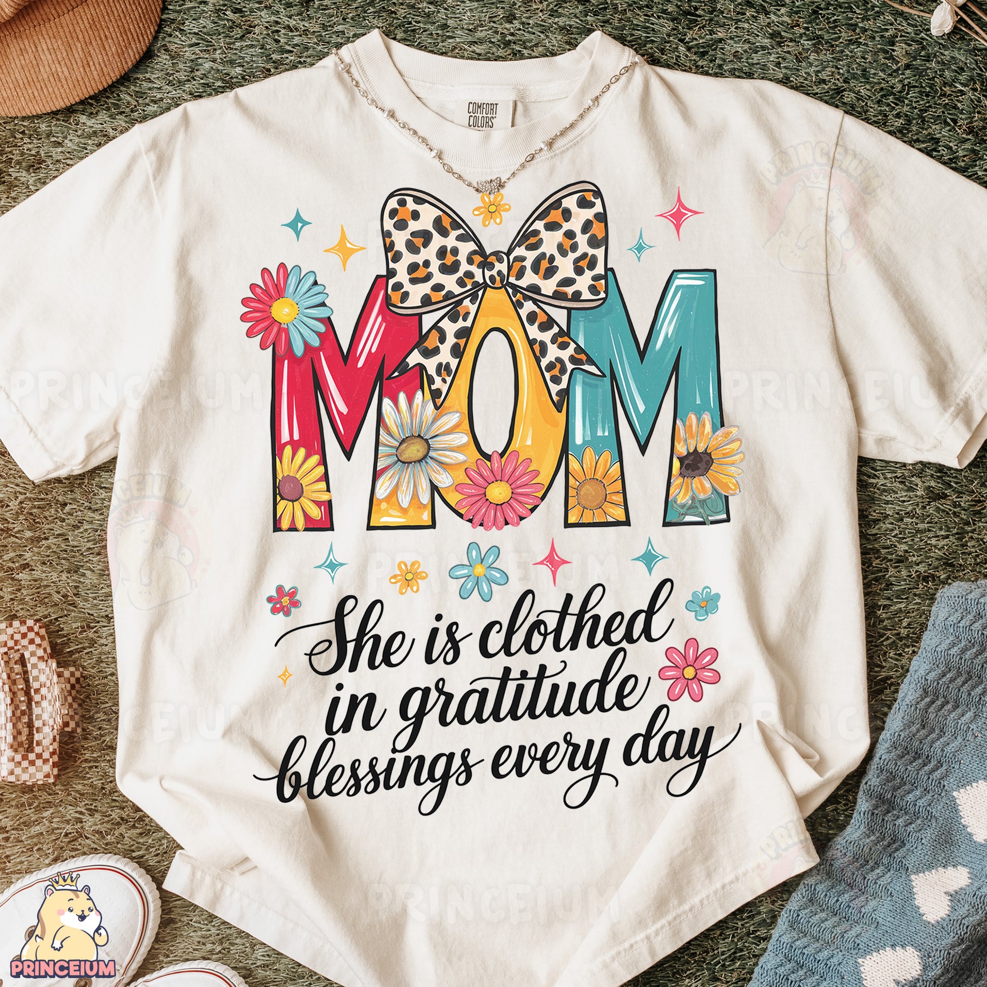 a t - shirt that says mom she is clothed in gratitude blessing