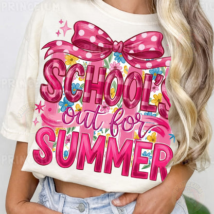 School's Out For Summer Sublimation Design PNG | Pink Bow Floral Digital Download