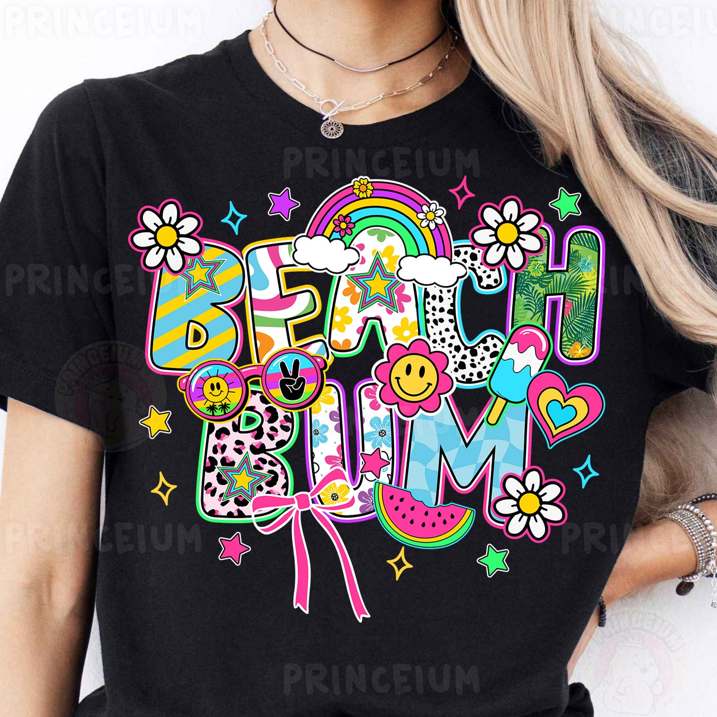 a woman wearing a black shirt with the words happy mom on it