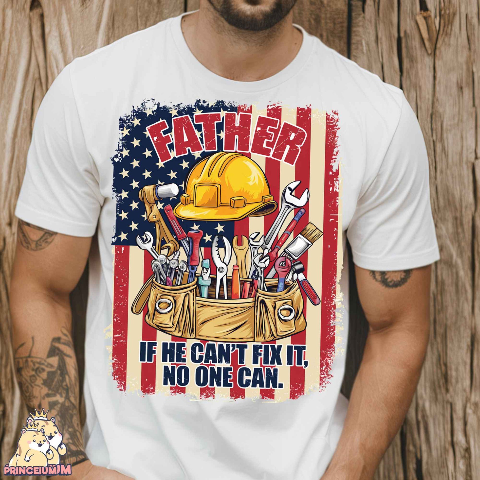 a man wearing a t - shirt with a picture of a construction worker
