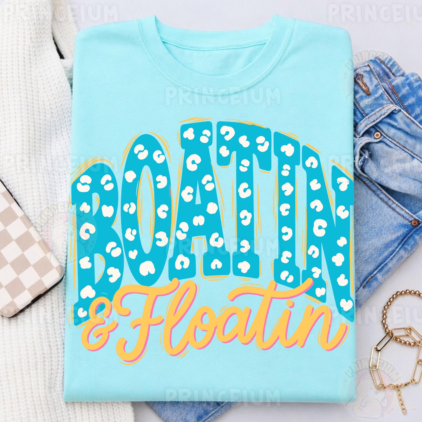 Boatin & Floatin Sublimation Design PNG | Leopard Print Lake Life Digital Download