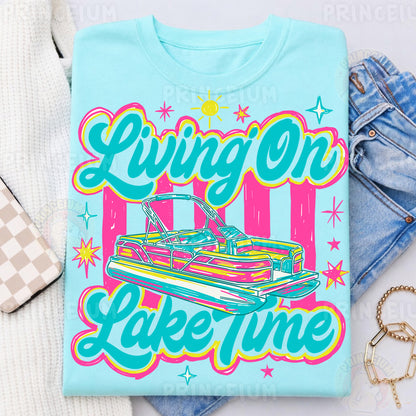 Living On Lake Time Sublimation Design PNG | Pontoon Boat Lake Life Digital Download