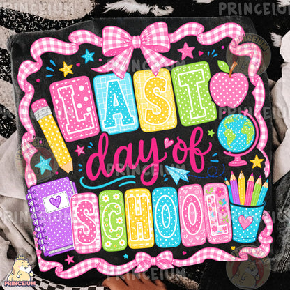 Last Day of School Sublimation Design PNG Teacher Gingham Bow Digital Download NEW26
