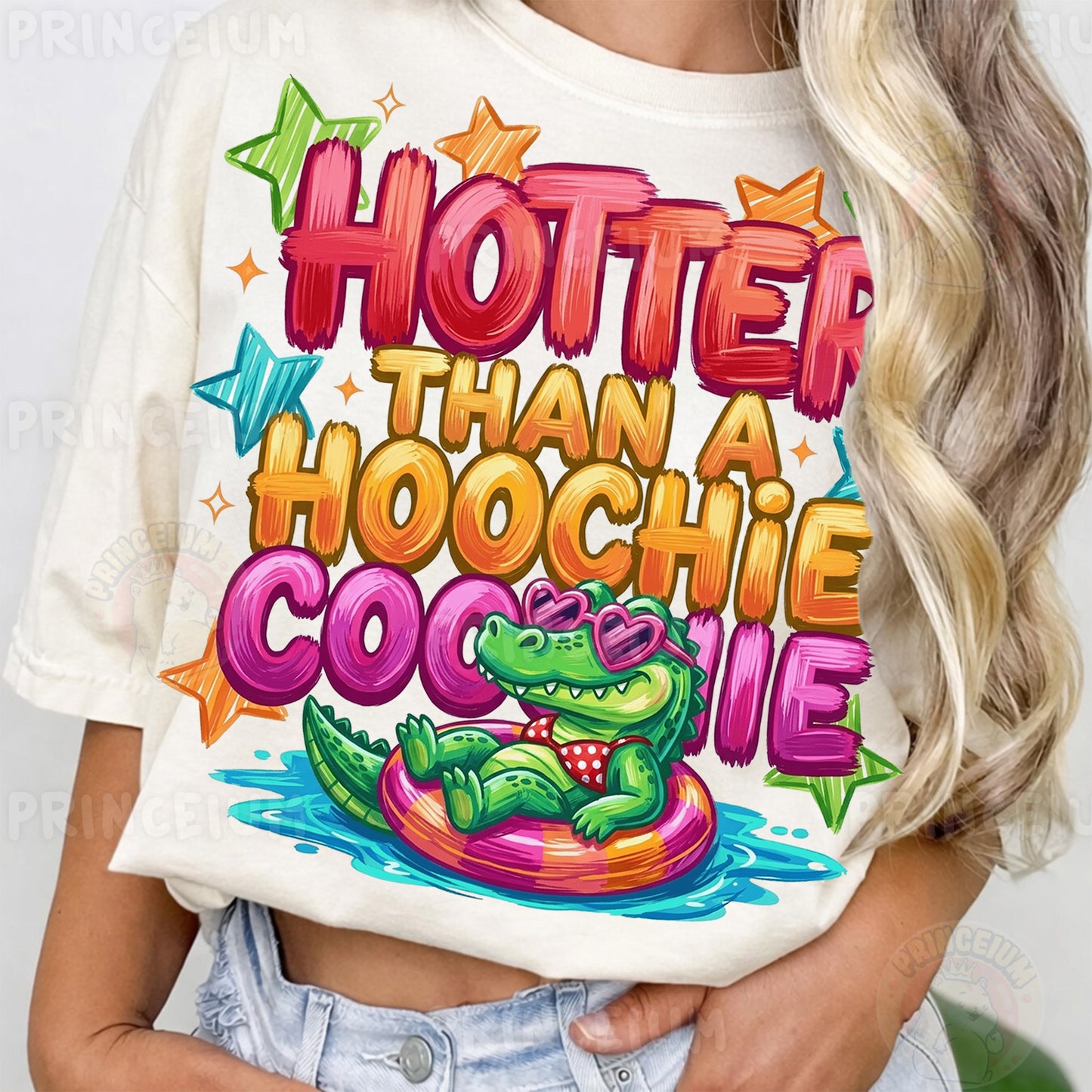 Hotter Than A Hoochie Coochie Sublimation Design PNG | Funny Alligator Pool Float Digital Download