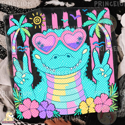 Cool Alligator Peace Sign Sublimation Design PNG Tropical Summer Digital Download NEW26