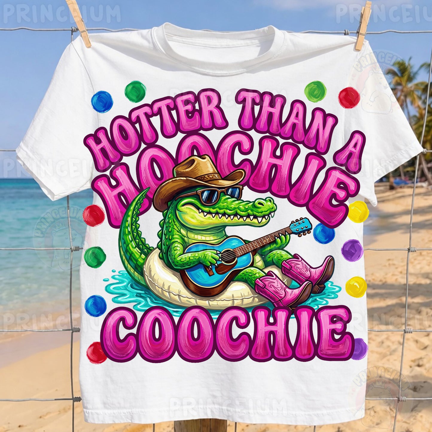 Hotter Than A Hoochie Coochie Sublimation Design PNG | Funny Alligator Cowboy Digital Download