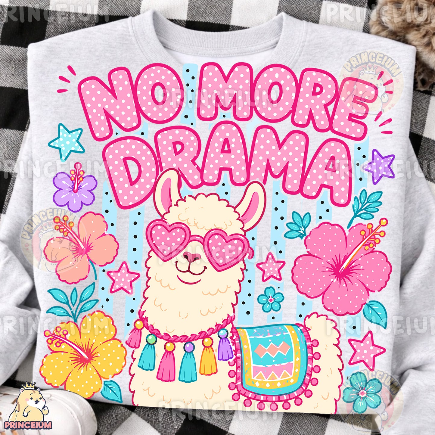 No More Drama Llama Sublimation Design PNG | Cute Llama with Heart Sunglasses Digital Download