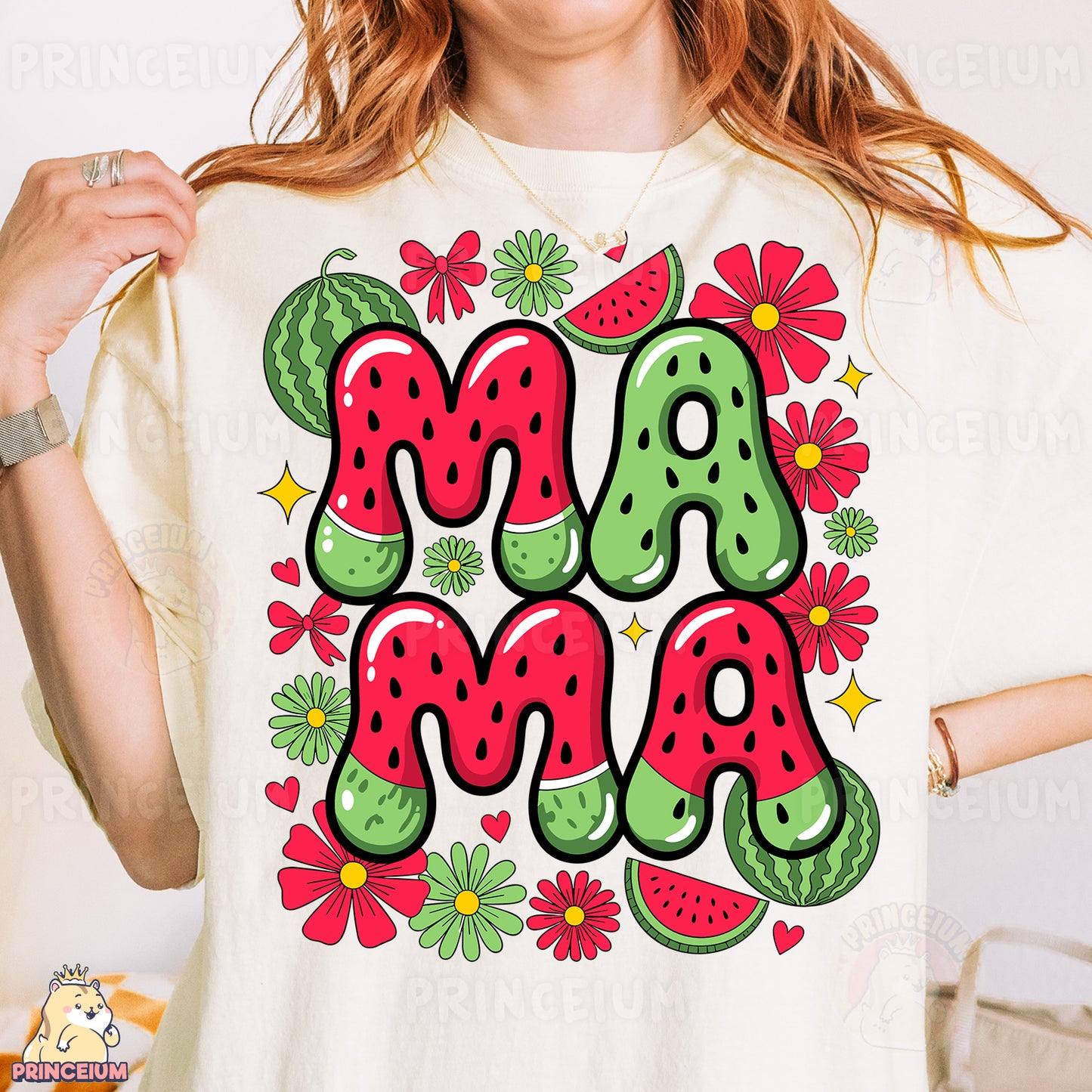 a woman wearing a t - shirt with the word mama on it