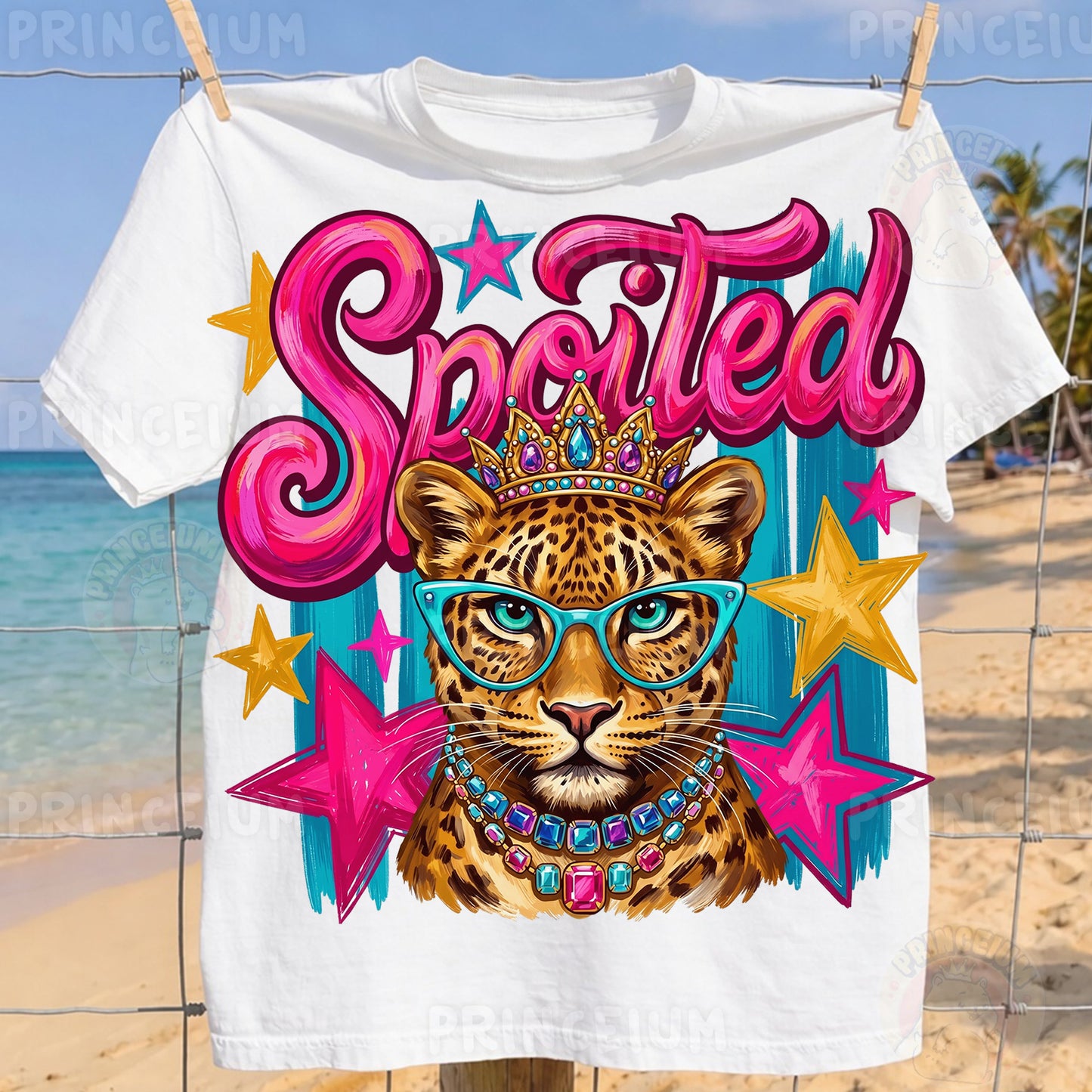 Spoiled Sublimation Design PNG  Glam Leopard with Crown Digital Download