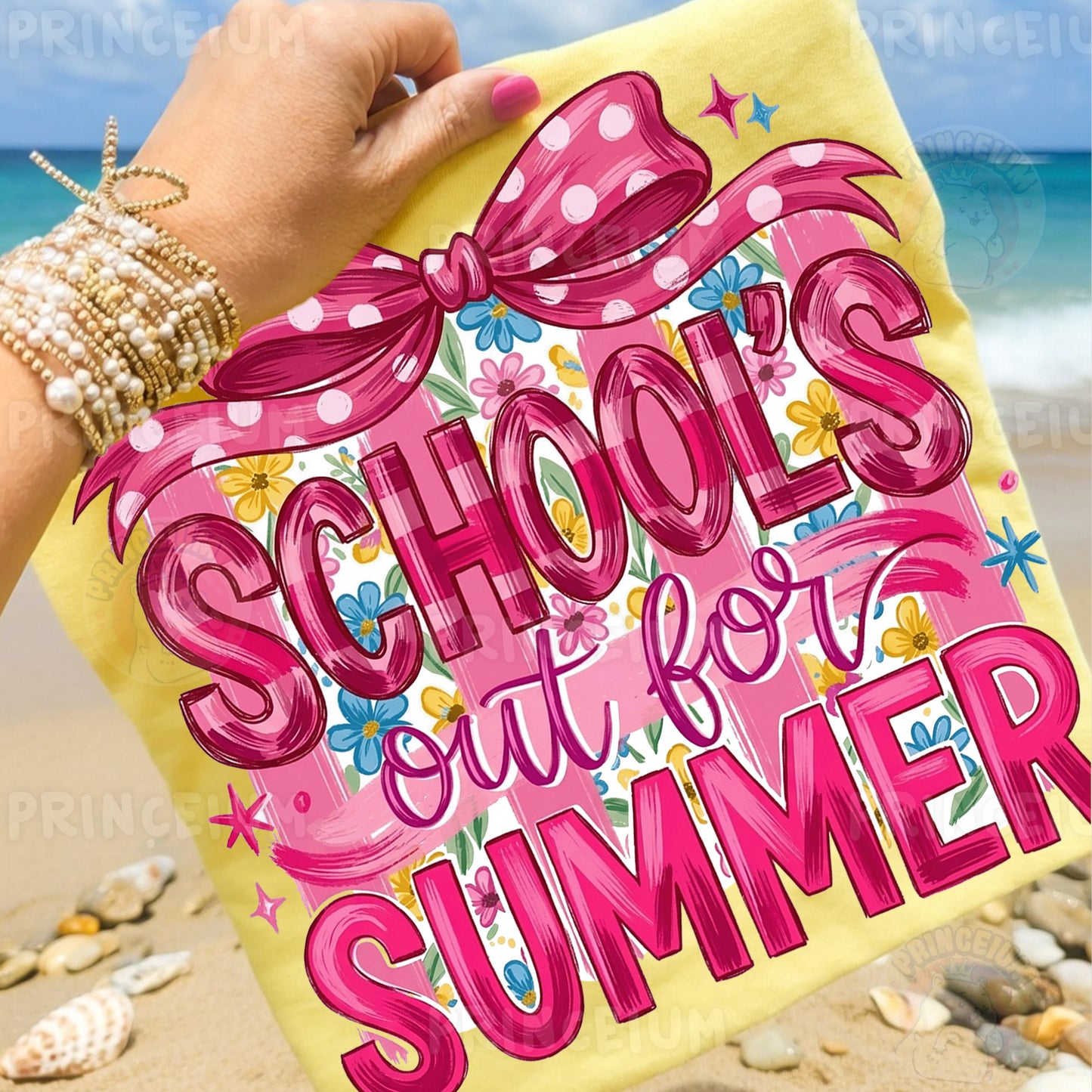 School's Out For Summer Sublimation Design PNG | Pink Bow Floral Digital Download