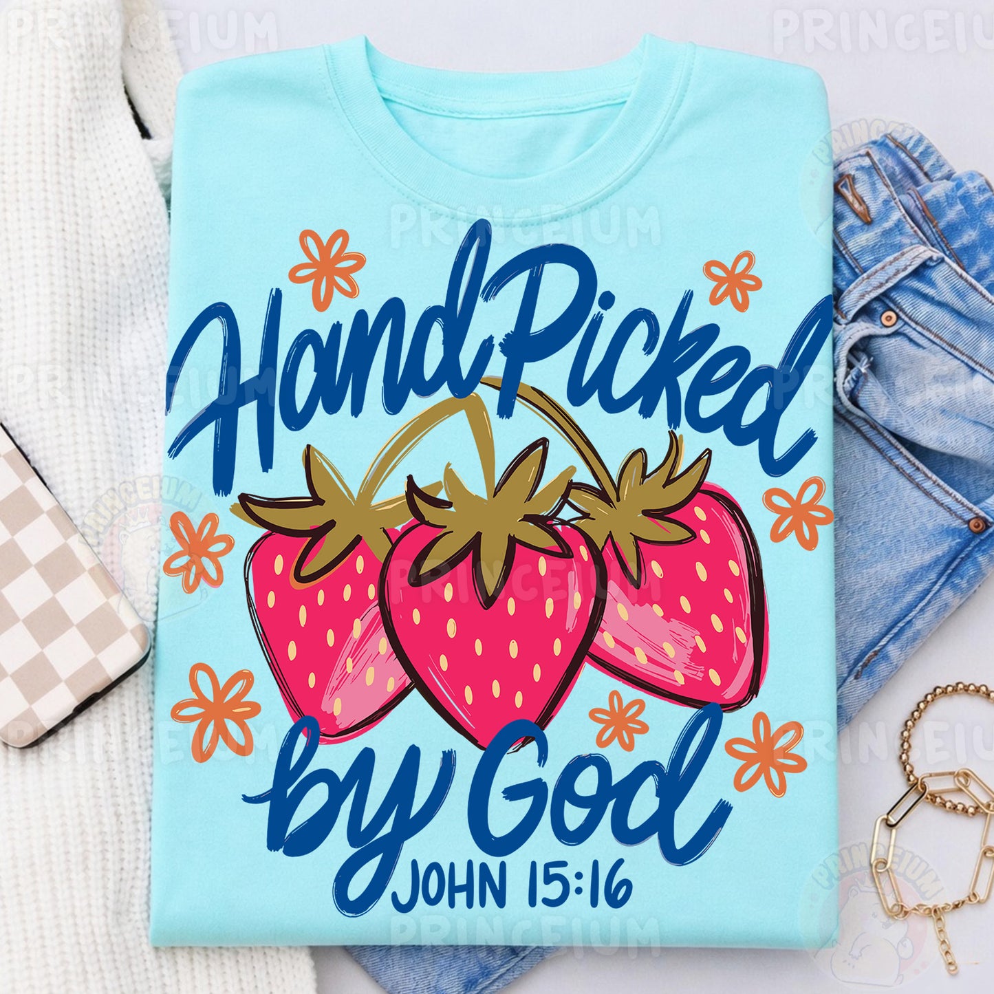 Hand Picked By God Sublimation Design PNG Strawberry Christian John 15:16 Digital Download