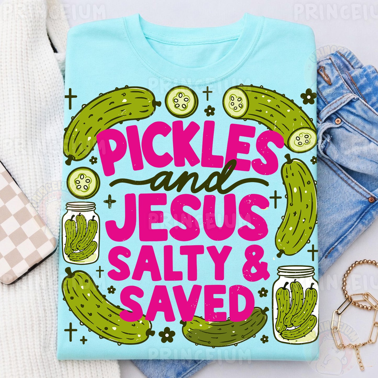 Pickles and Jesus Salty & Saved Sublimation Design PNG Funny Christian Digital Download