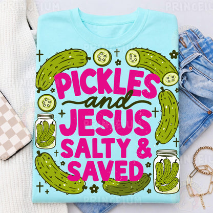Pickles and Jesus Salty & Saved Sublimation Design PNG Funny Christian Digital Download
