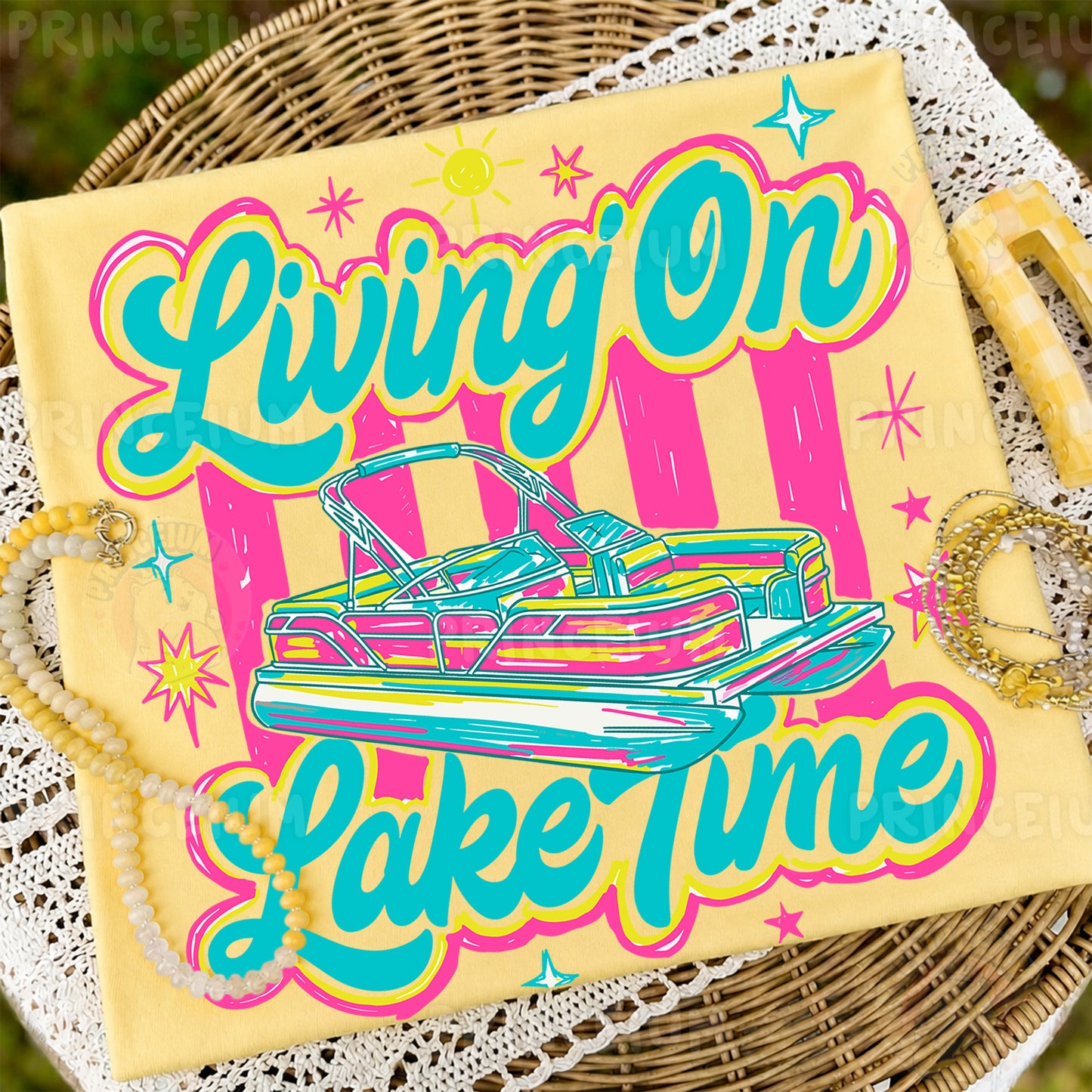 Living On Lake Time Sublimation Design PNG | Pontoon Boat Lake Life Digital Download