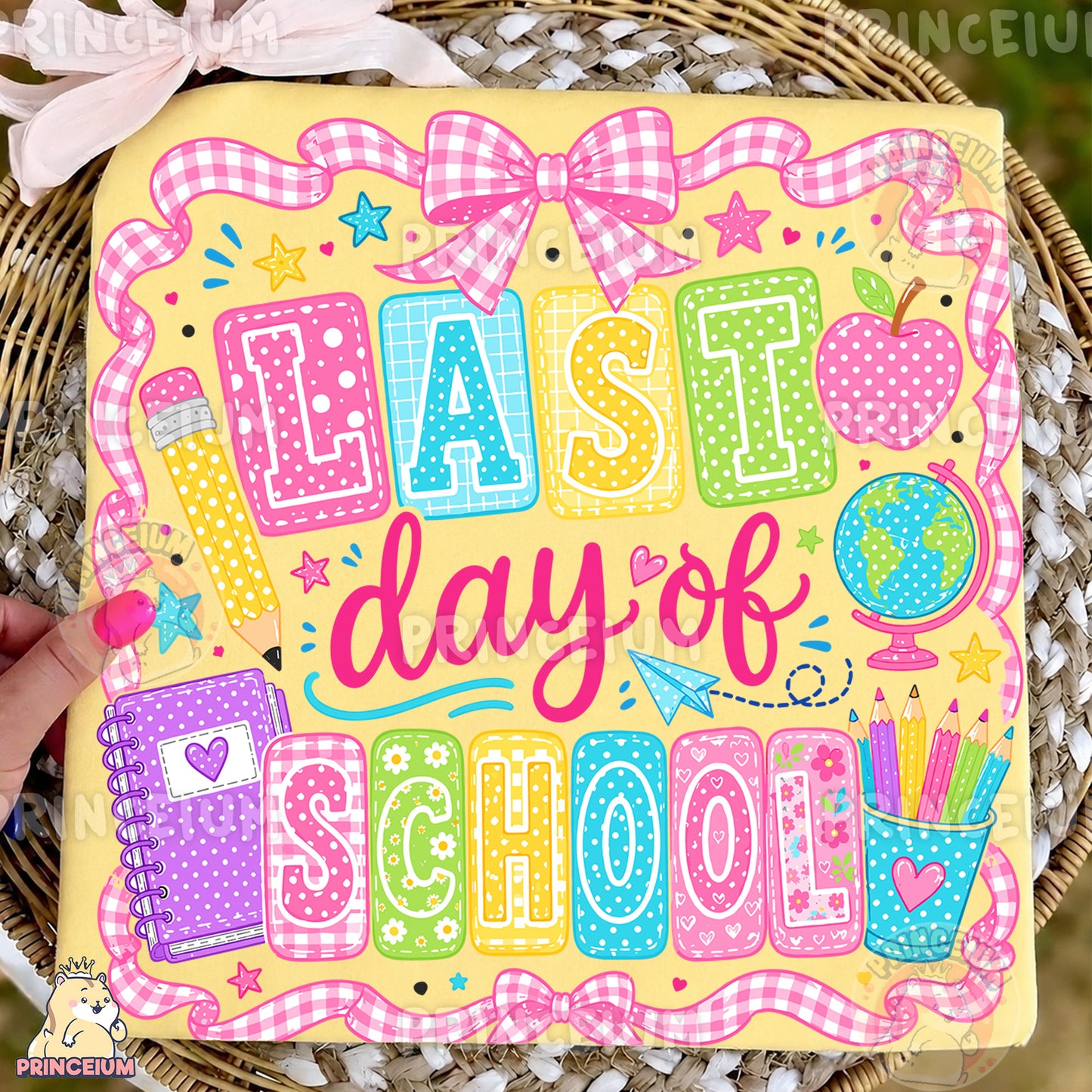 Last Day of School Sublimation Design PNG Teacher Gingham Bow Digital Download NEW26