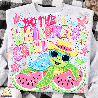 Do The Watermelon Crawl Sublimation Design PNG | Cute Turtle Watermelon Summer Digital Download