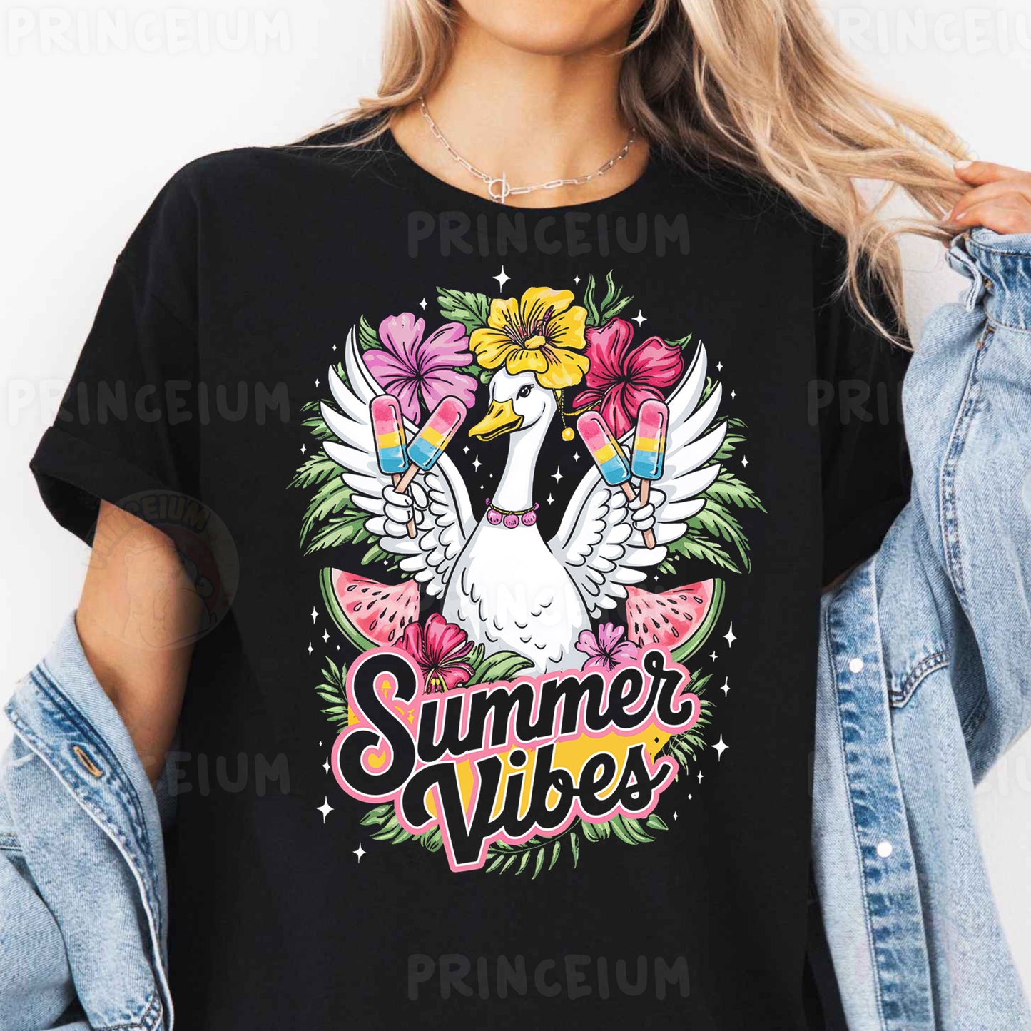 Summer Vibes Duck PNG – Cute Popsicle & Tropical Floral Digital Download