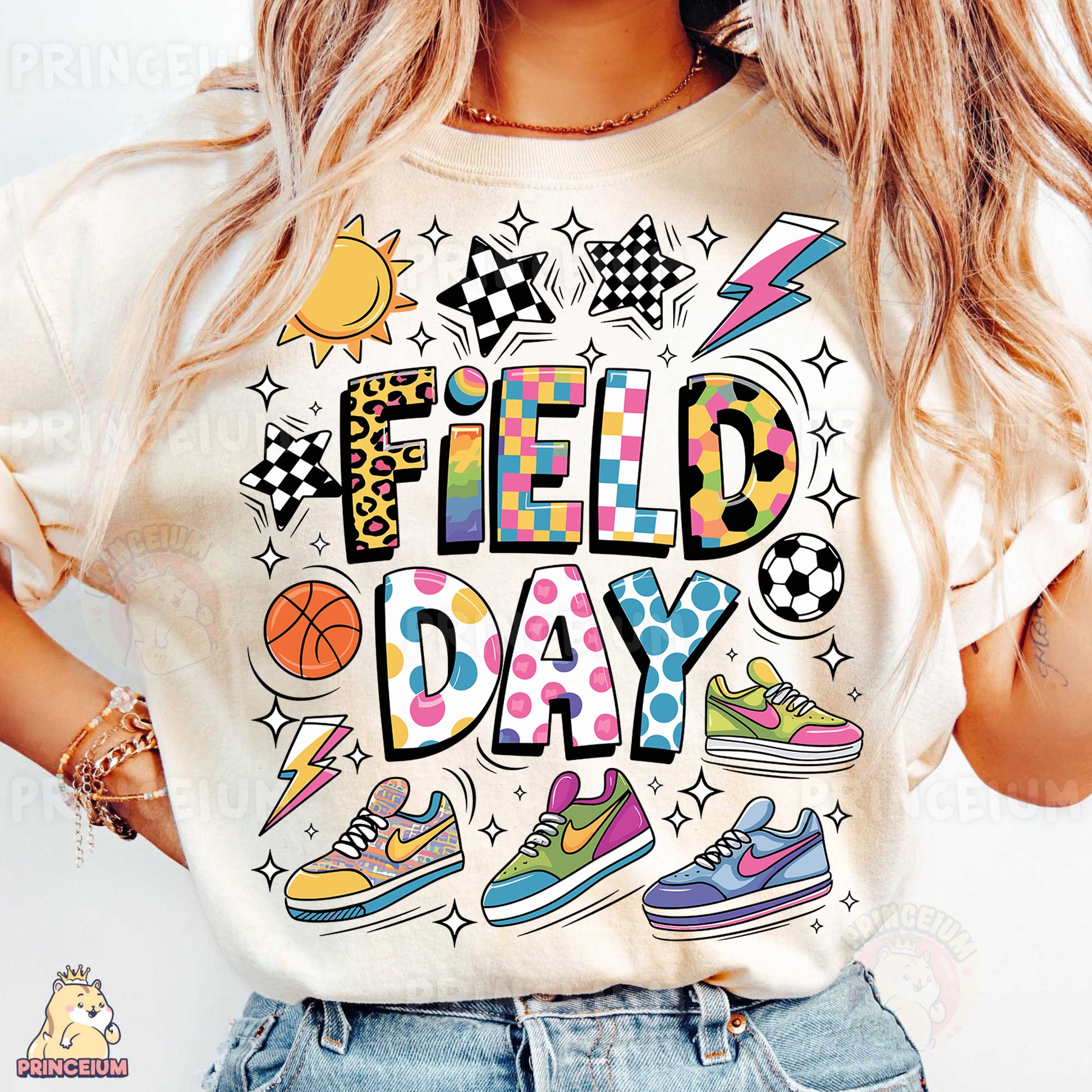 a woman wearing a t - shirt that says field day