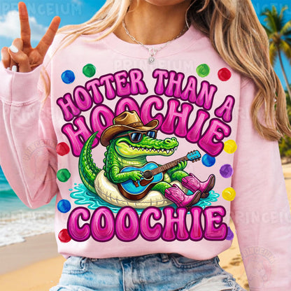 Hotter Than A Hoochie Coochie Sublimation Design PNG | Funny Alligator Cowboy Digital Download