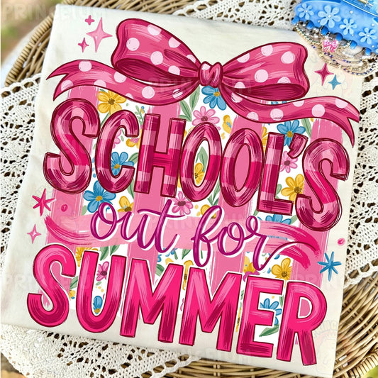 School's Out For Summer Sublimation Design PNG | Pink Bow Floral Digital Download