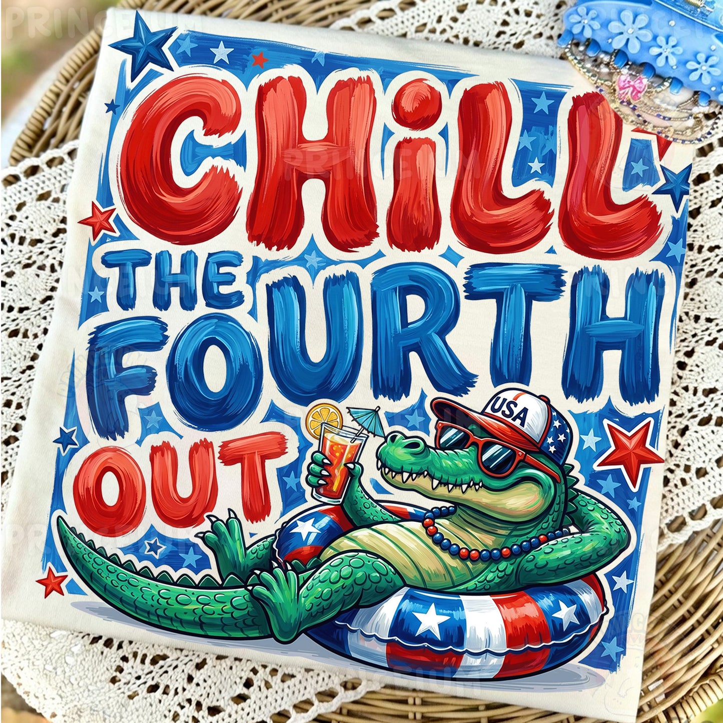 Chill The Fourth Out PNG, Funny 4th of July Alligator Shirt Design, Patriotic Summer Sublimation