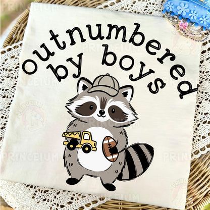 Outnumbered By Boys Sublimation Design PNG | Cute Raccoon Boy Mom Digital Download