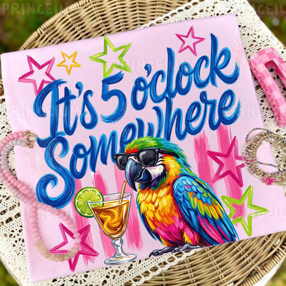 It's 5 O'Clock Somewhere PNG - Funny Parrot Sublimation Design for Shirts