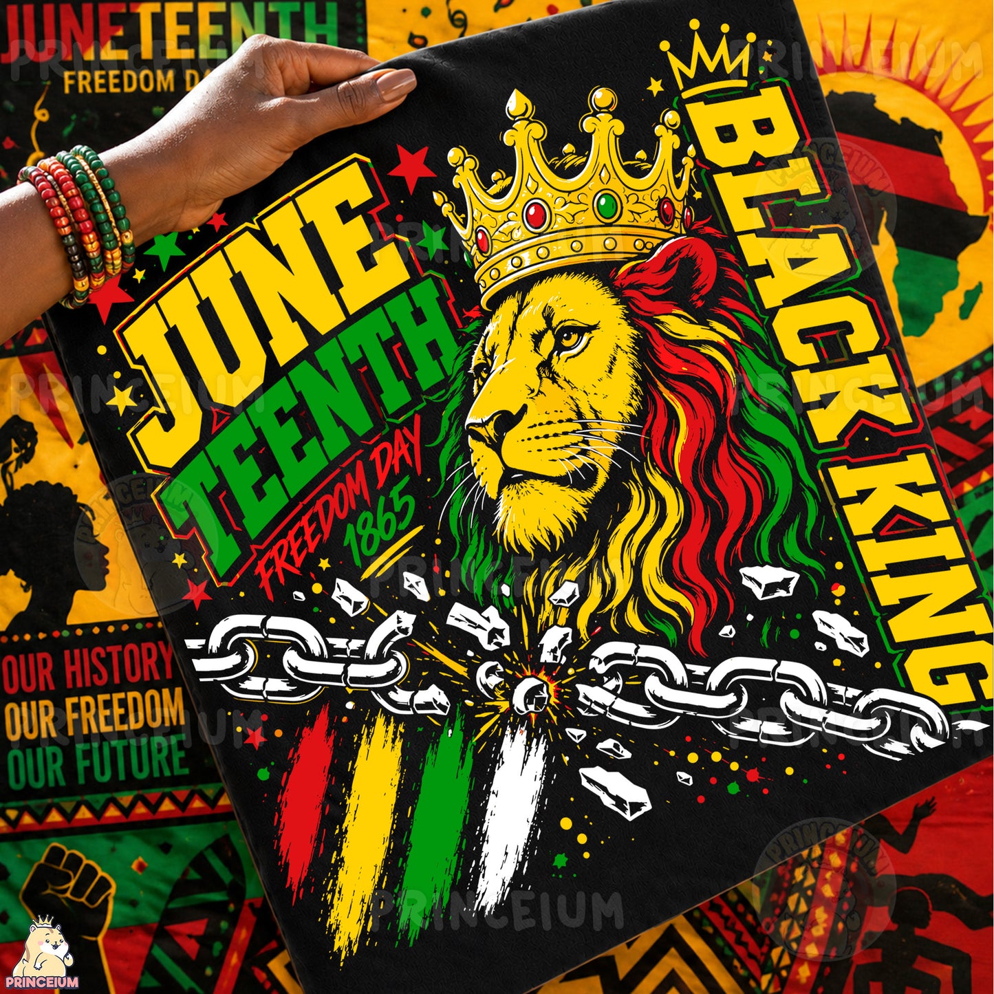 Black King Juneteenth Freedom Day 1865 Sublimation Design PNG Lion Crown Digital Download