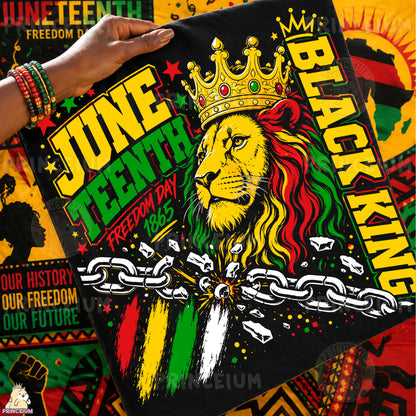 Black King Juneteenth Freedom Day 1865 Sublimation Design PNG Lion Crown Digital Download