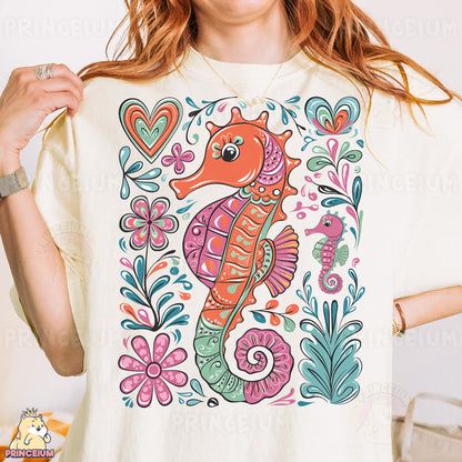 Colorful Seahorse PNG | Boho Floral Ocean Animal Sublimation Design