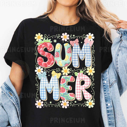 Summer Sublimation PNG | Cute Patchwork “SUMMER” T-Shirt Design with Fruits & Florals