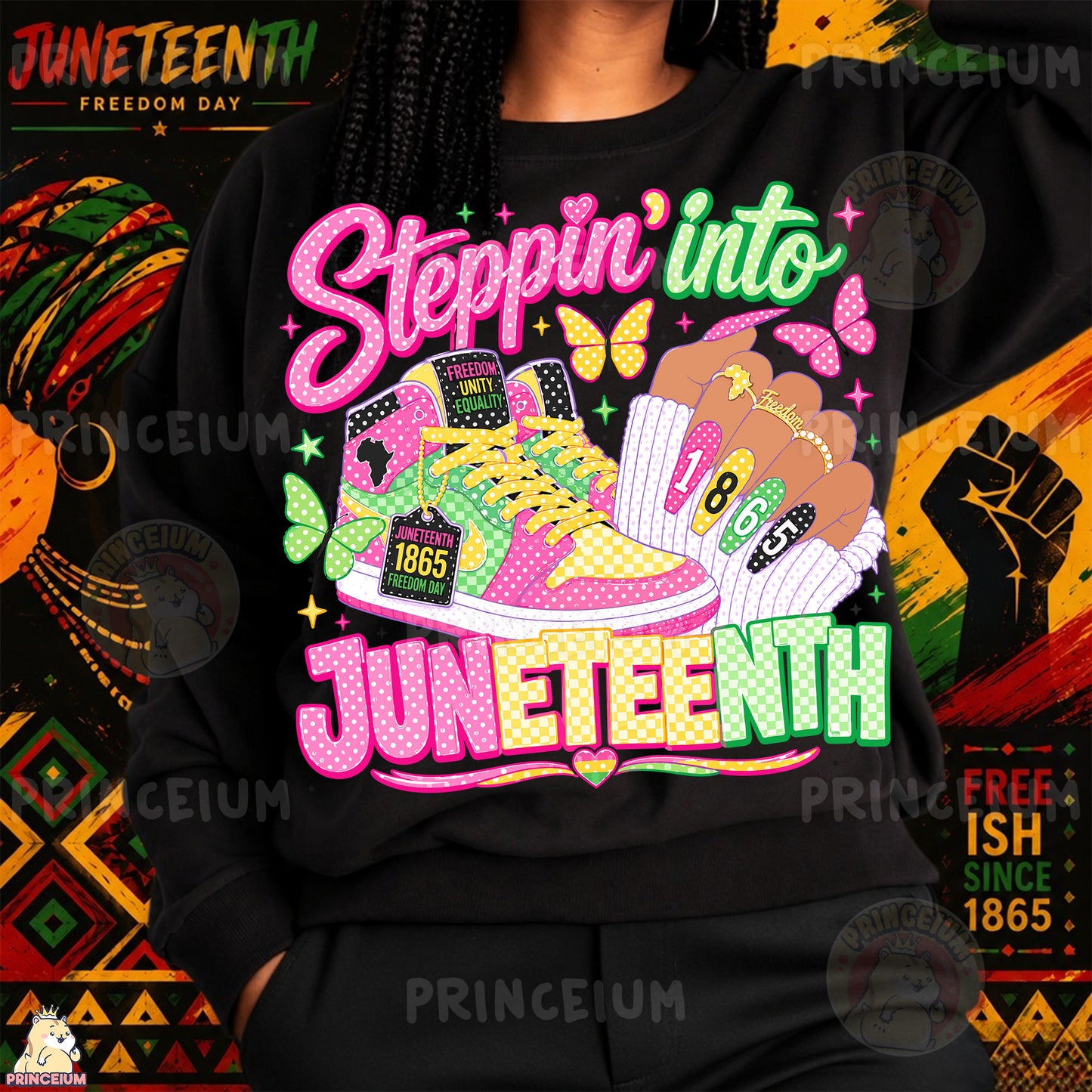Steppin' Into Juneteenth Sublimation Design PNG Freedom 1865 Sneakers Digital Download NEW26