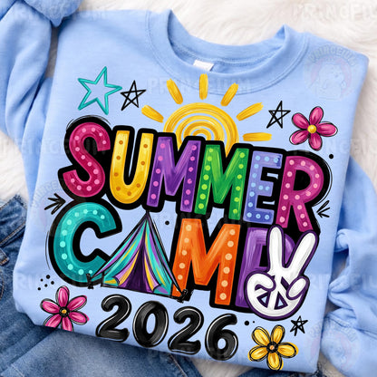 Summer Camp 2026 Sublimation Design PNG  Colorful Retro Summer Camp Digital Download