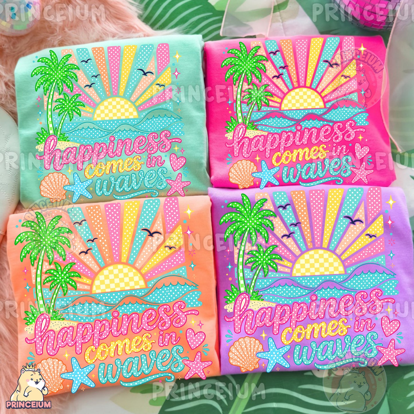 Happiness Comes in Waves PNG, Beach Summer Vacation Design, Cute Coastal Sublimation Graphic