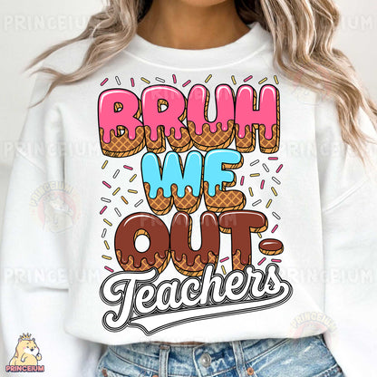 a woman wearing a sweatshirt that says, brown me out teachers