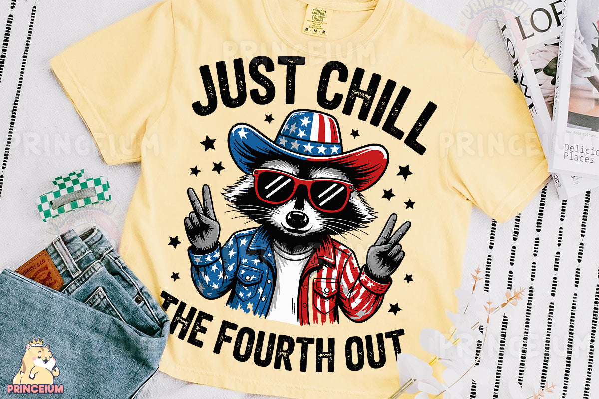 a shirt with a raccoon wearing a hat and sunglasses