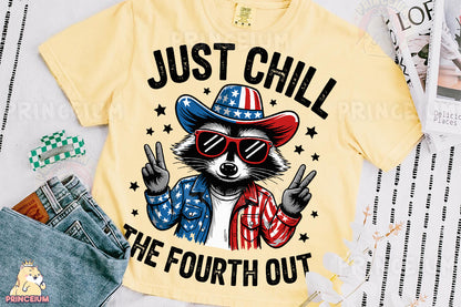 a shirt with a raccoon wearing a hat and sunglasses