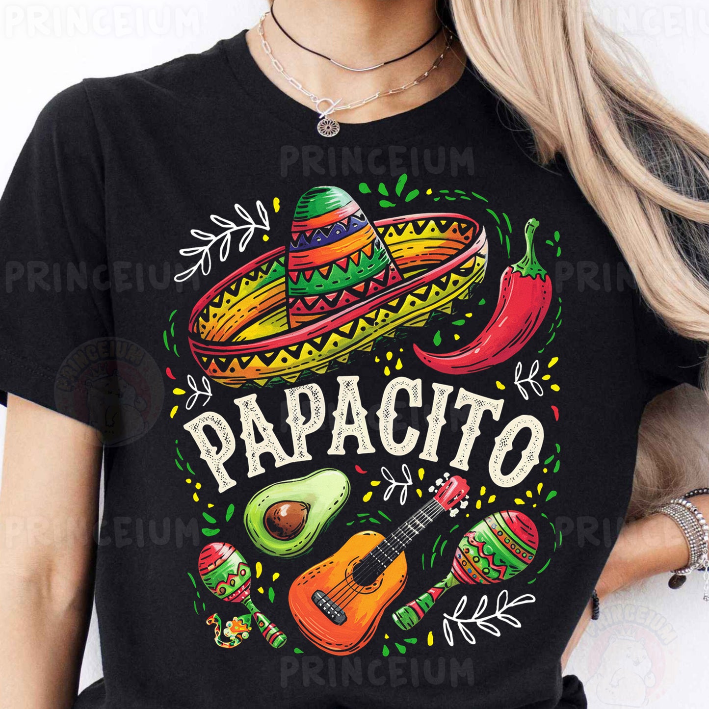 a woman wearing a black t - shirt with a mexican design