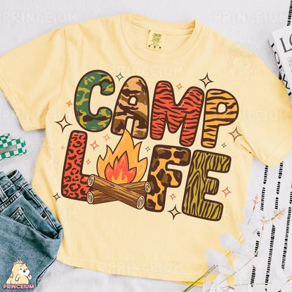 a t - shirt with the words camp life on it