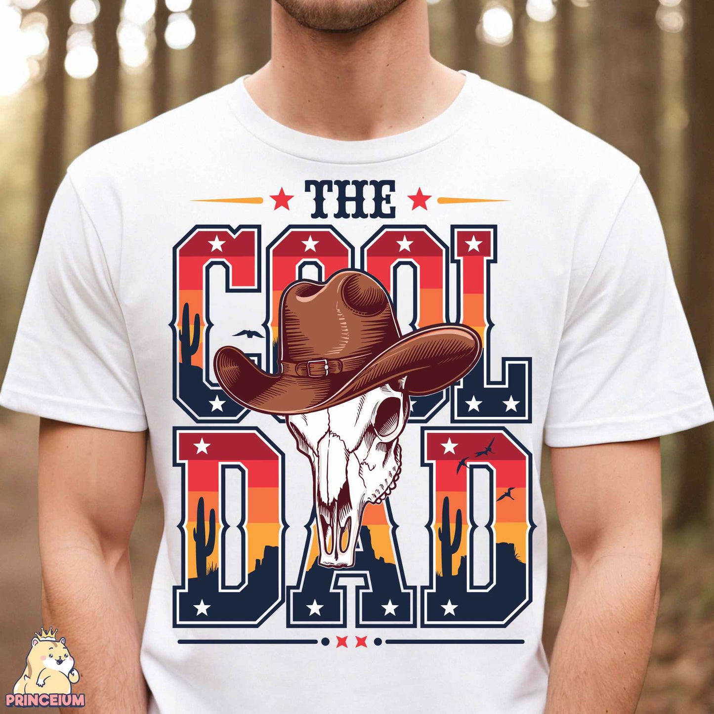 a man wearing a cowboy hat with the words the cool dad on it