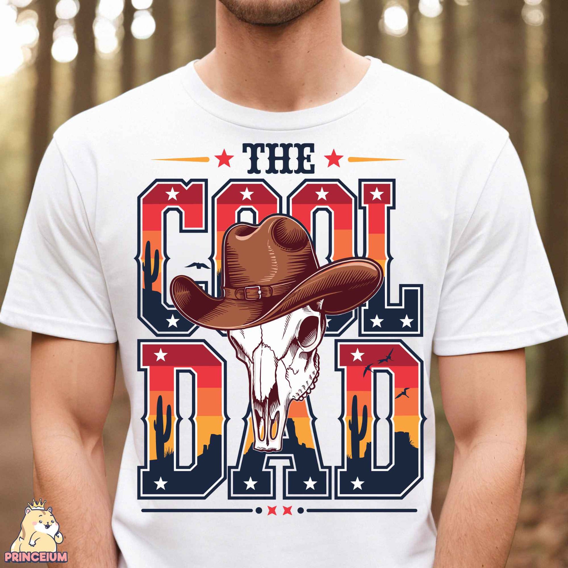 a man wearing a cowboy hat with the words the cool dad on it