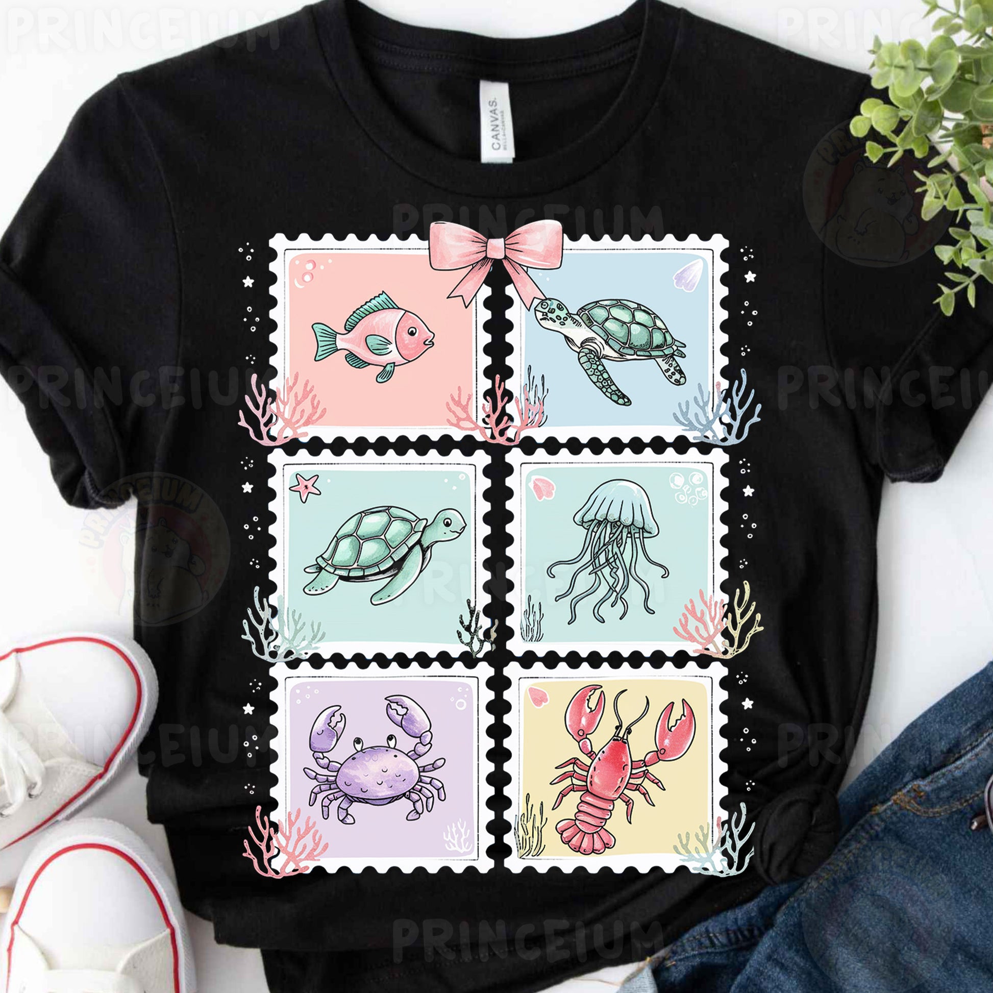 a t - shirt with a picture of sea animals on it