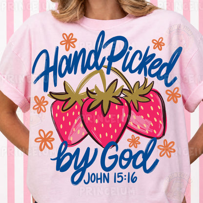 Hand Picked By God Sublimation Design PNG Strawberry Christian John 15:16 Digital Download
